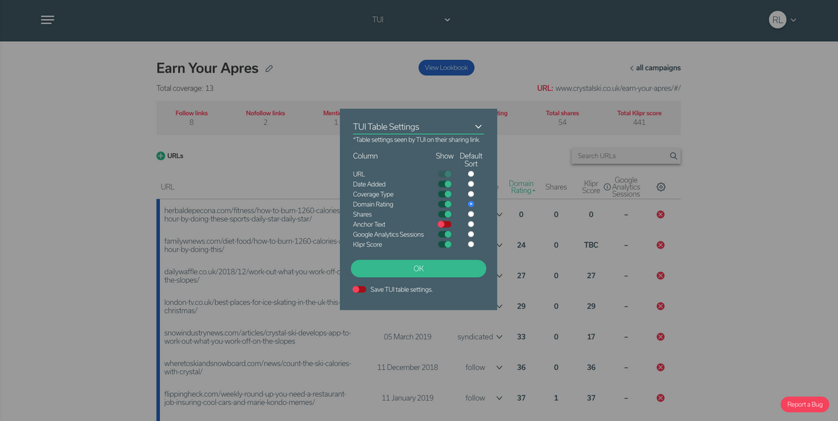 Customisable reporting